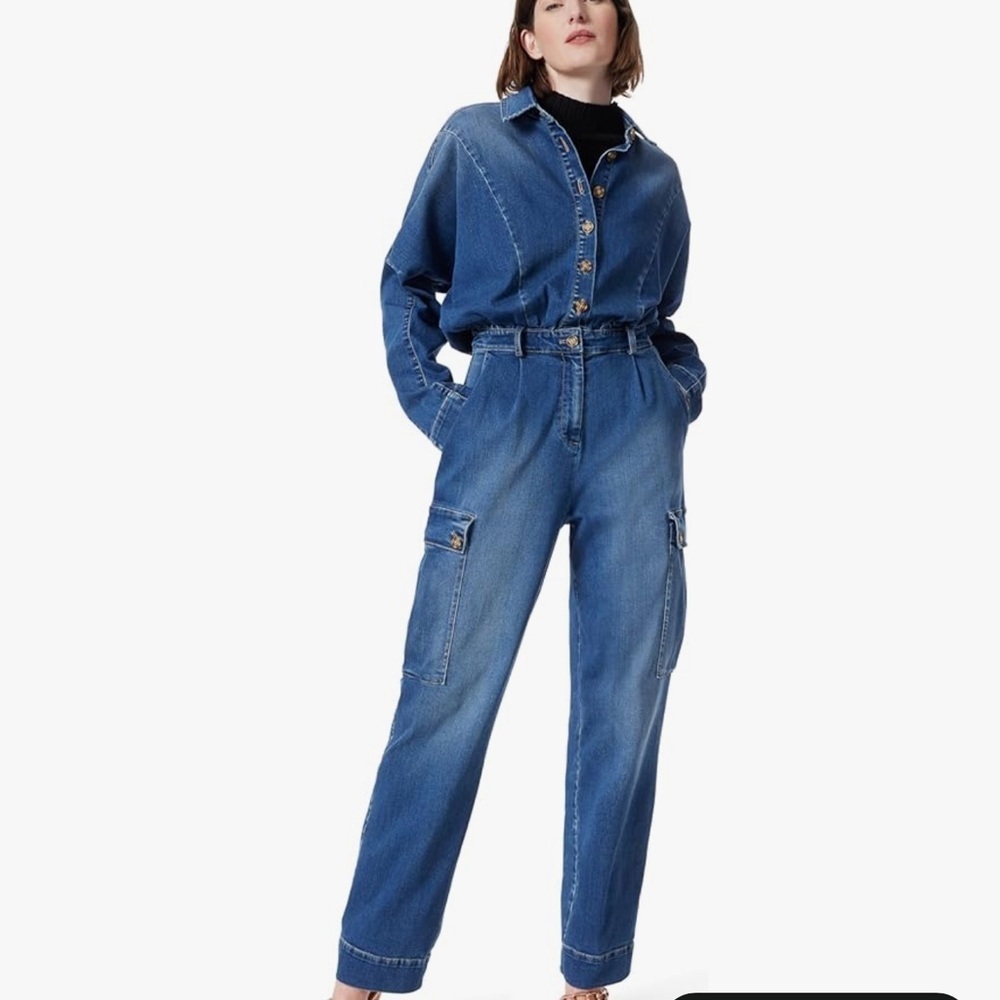 DEE OCLEPPO womens Rylee Cargo Pocket Button Front Denim Jumpsuit Retail $189 8
